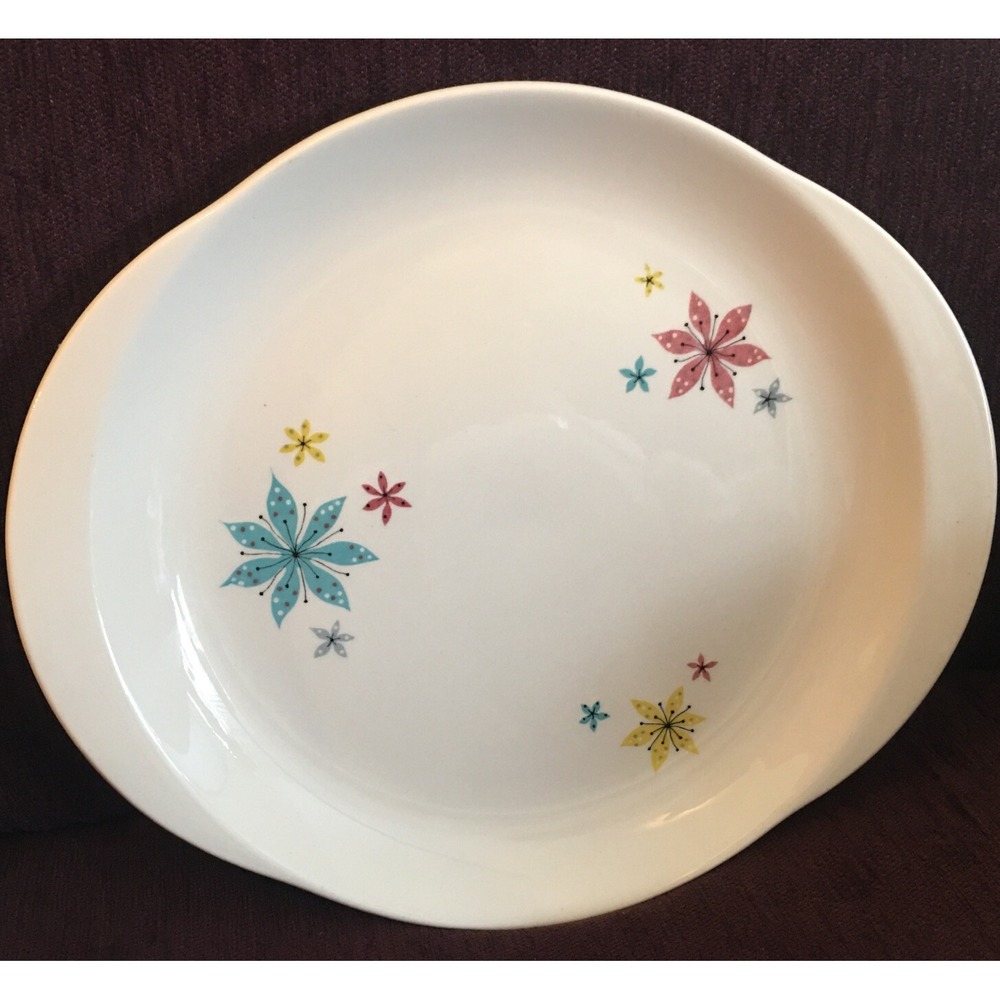 W.S. George Mulby StarGlow atomic flowers platter mint RARE estate find 13" x 11